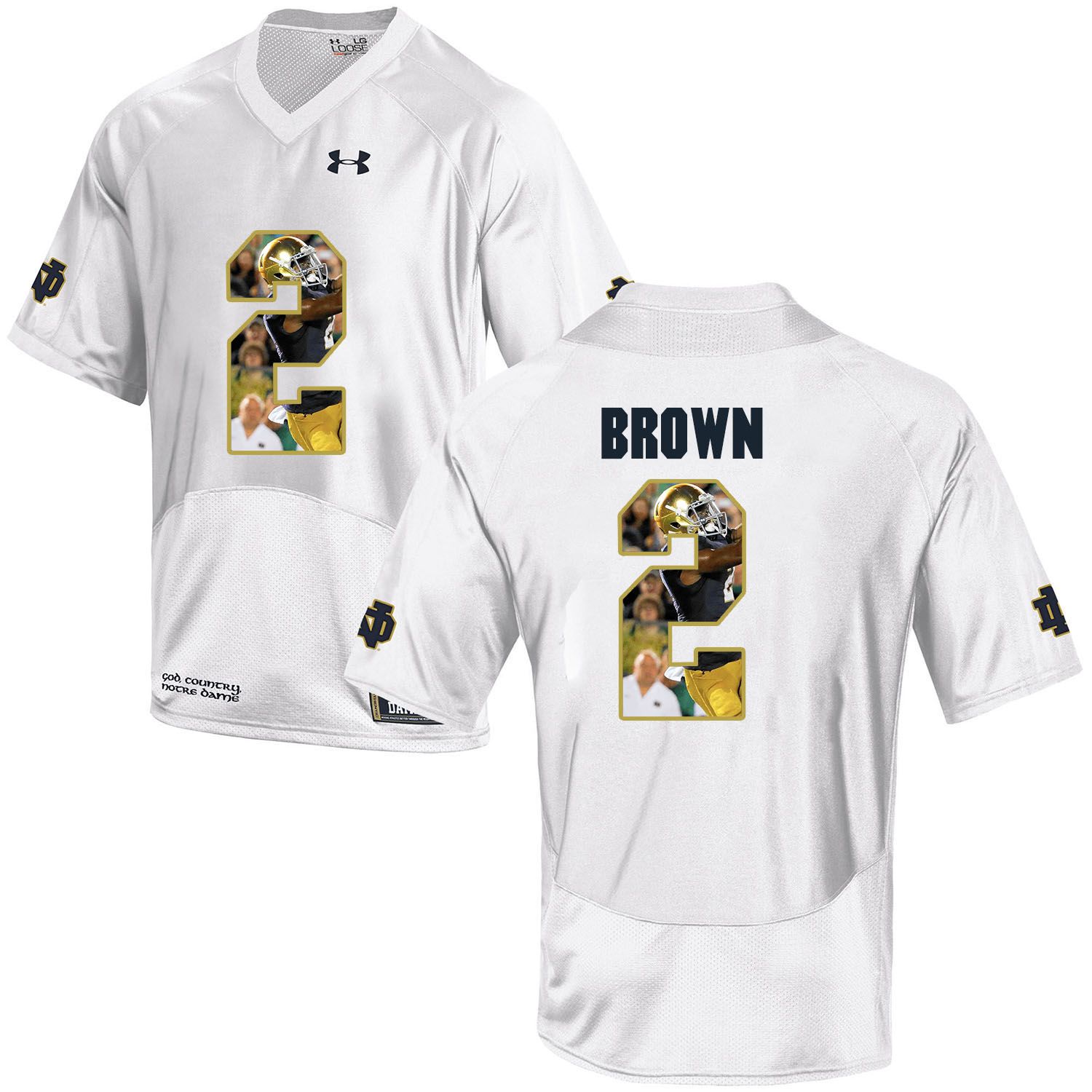 Men Norte Dame Fighting Irish #2 Brown White Fashion Edition Customized NCAA Jerseys->customized ncaa jersey->Custom Jersey